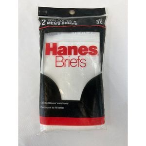 VTG 1987 HANES 2 Pack Men’s White Briefs Underwear Size 38 Red Line Waistband